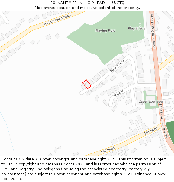 10, NANT Y FELIN, HOLYHEAD, LL65 2TQ: Location map and indicative extent of plot