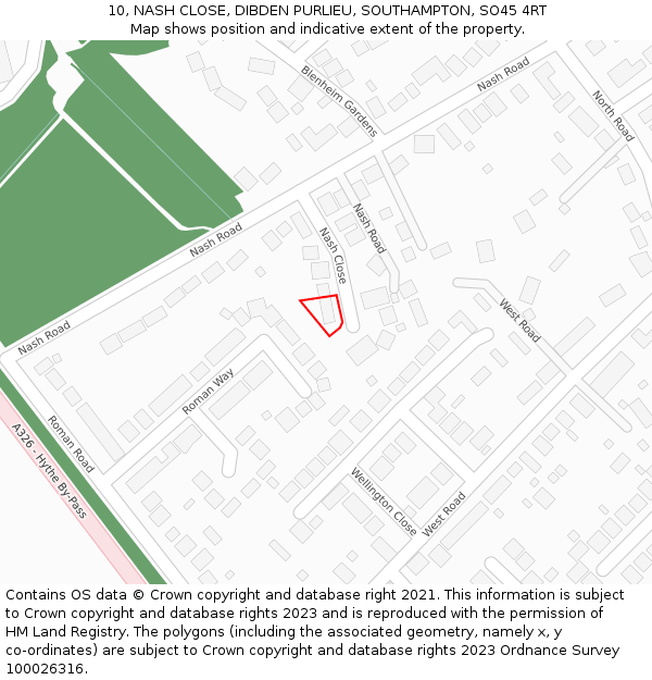 10, NASH CLOSE, DIBDEN PURLIEU, SOUTHAMPTON, SO45 4RT: Location map and indicative extent of plot