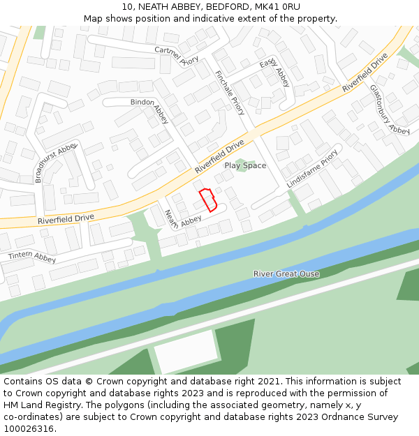10, NEATH ABBEY, BEDFORD, MK41 0RU: Location map and indicative extent of plot