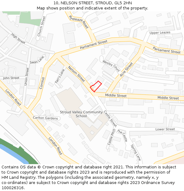 10, NELSON STREET, STROUD, GL5 2HN: Location map and indicative extent of plot