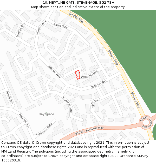 10, NEPTUNE GATE, STEVENAGE, SG2 7SH: Location map and indicative extent of plot