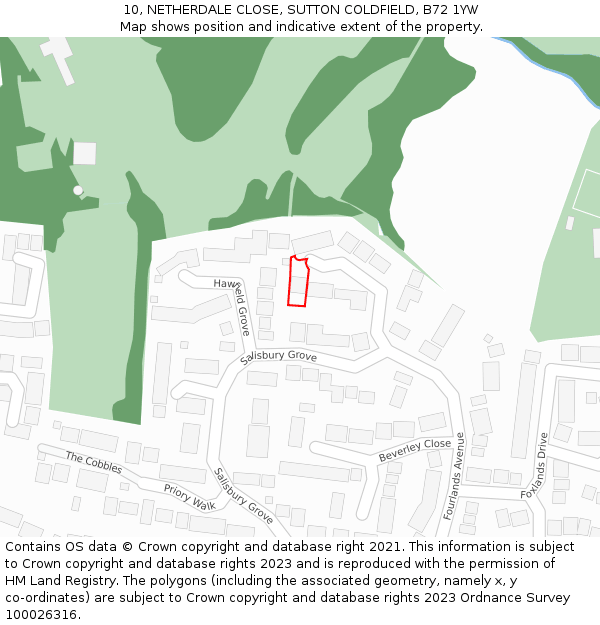 10, NETHERDALE CLOSE, SUTTON COLDFIELD, B72 1YW: Location map and indicative extent of plot