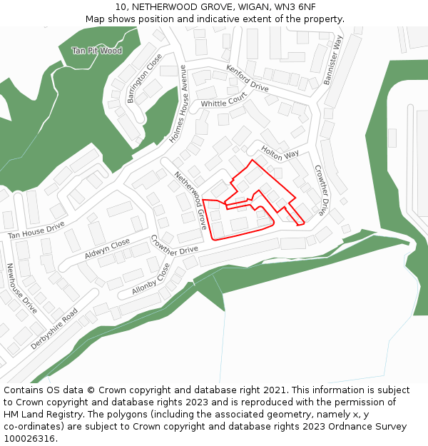 10, NETHERWOOD GROVE, WIGAN, WN3 6NF: Location map and indicative extent of plot