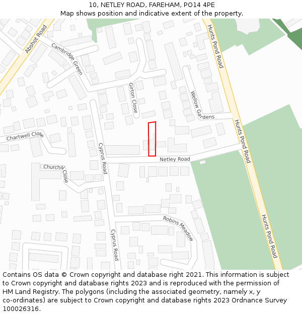 10, NETLEY ROAD, FAREHAM, PO14 4PE: Location map and indicative extent of plot