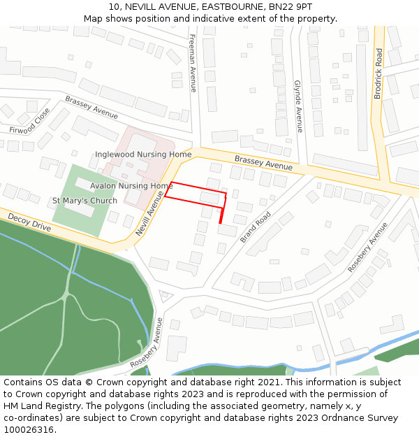 10, NEVILL AVENUE, EASTBOURNE, BN22 9PT: Location map and indicative extent of plot