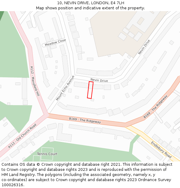 10, NEVIN DRIVE, LONDON, E4 7LH: Location map and indicative extent of plot