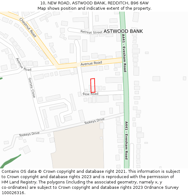 10, NEW ROAD, ASTWOOD BANK, REDDITCH, B96 6AW: Location map and indicative extent of plot