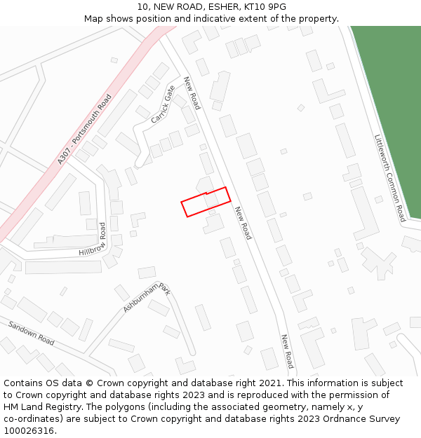 10, NEW ROAD, ESHER, KT10 9PG: Location map and indicative extent of plot