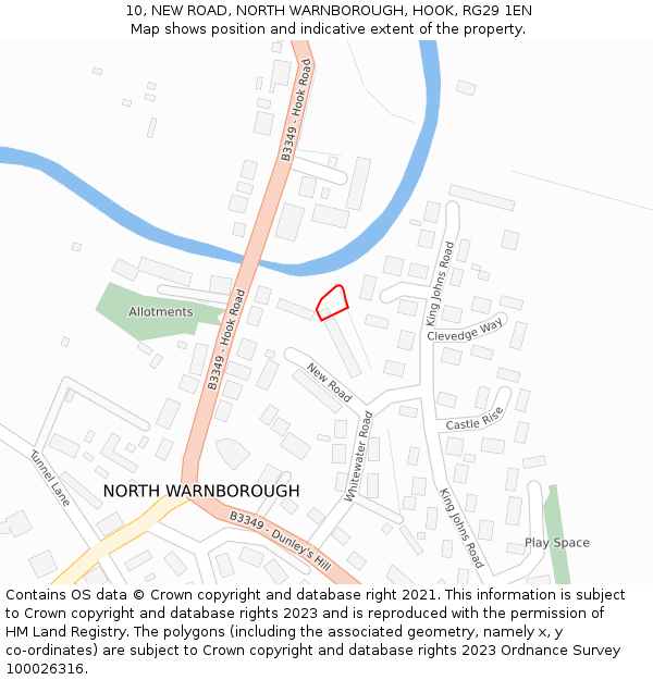 10, NEW ROAD, NORTH WARNBOROUGH, HOOK, RG29 1EN: Location map and indicative extent of plot