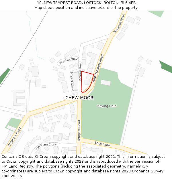 10, NEW TEMPEST ROAD, LOSTOCK, BOLTON, BL6 4ER: Location map and indicative extent of plot