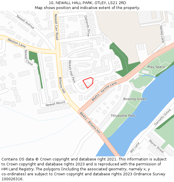10, NEWALL HALL PARK, OTLEY, LS21 2RD: Location map and indicative extent of plot