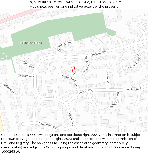 10, NEWBRIDGE CLOSE, WEST HALLAM, ILKESTON, DE7 6LY: Location map and indicative extent of plot