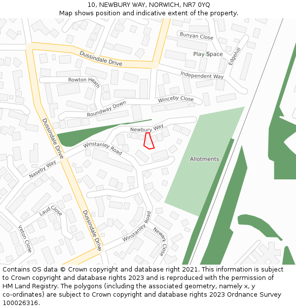 10, NEWBURY WAY, NORWICH, NR7 0YQ: Location map and indicative extent of plot