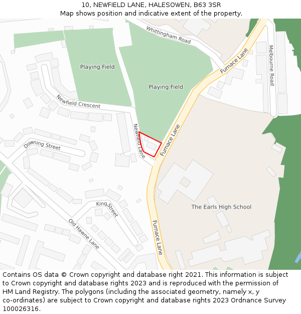 10, NEWFIELD LANE, HALESOWEN, B63 3SR: Location map and indicative extent of plot