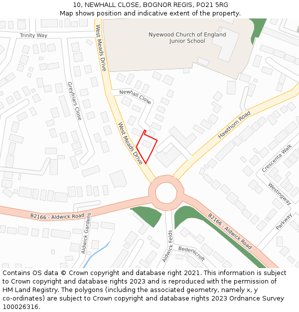 10, NEWHALL CLOSE, BOGNOR REGIS, PO21 5RG: Location map and indicative extent of plot