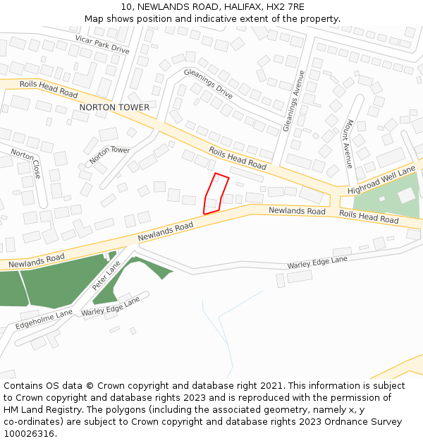 10, NEWLANDS ROAD, HALIFAX, HX2 7RE: Location map and indicative extent of plot