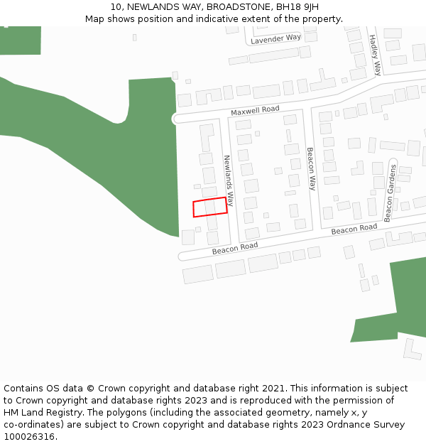 10, NEWLANDS WAY, BROADSTONE, BH18 9JH: Location map and indicative extent of plot