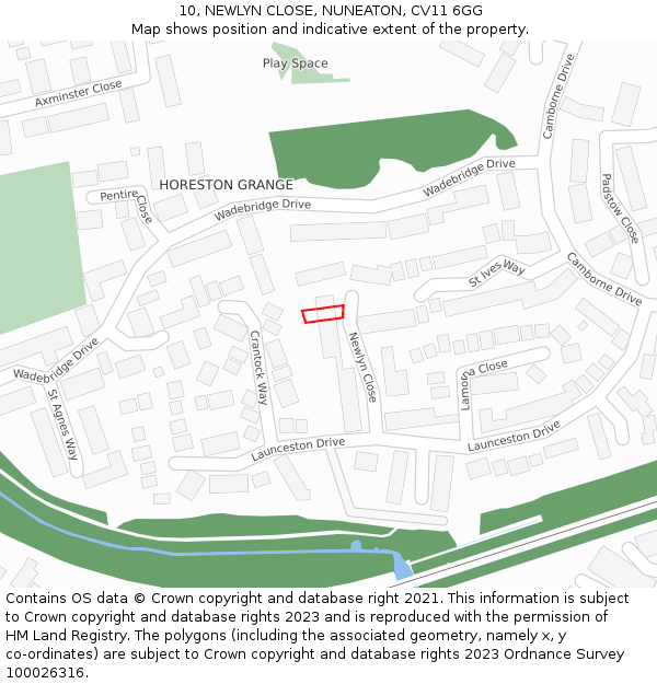 10, NEWLYN CLOSE, NUNEATON, CV11 6GG: Location map and indicative extent of plot