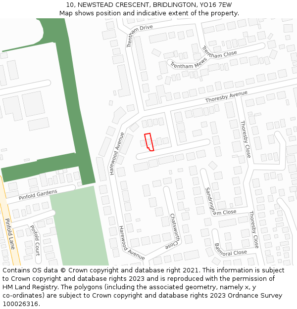 10, NEWSTEAD CRESCENT, BRIDLINGTON, YO16 7EW: Location map and indicative extent of plot