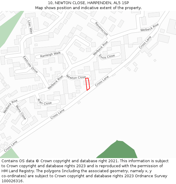 10, NEWTON CLOSE, HARPENDEN, AL5 1SP: Location map and indicative extent of plot