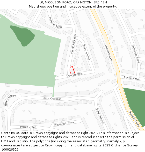10, NICOLSON ROAD, ORPINGTON, BR5 4EH: Location map and indicative extent of plot