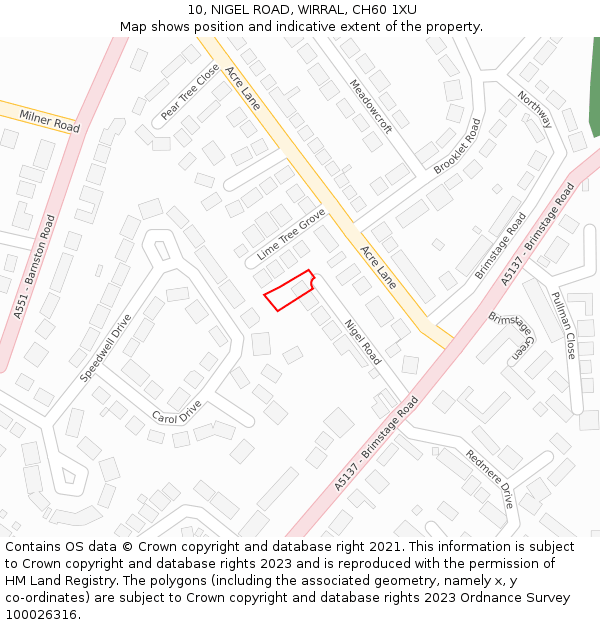 10, NIGEL ROAD, WIRRAL, CH60 1XU: Location map and indicative extent of plot