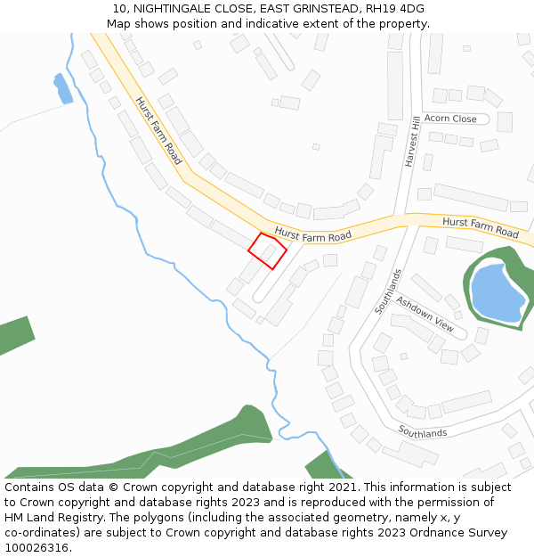 10, NIGHTINGALE CLOSE, EAST GRINSTEAD, RH19 4DG: Location map and indicative extent of plot