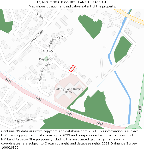 10, NIGHTINGALE COURT, LLANELLI, SA15 1HU: Location map and indicative extent of plot