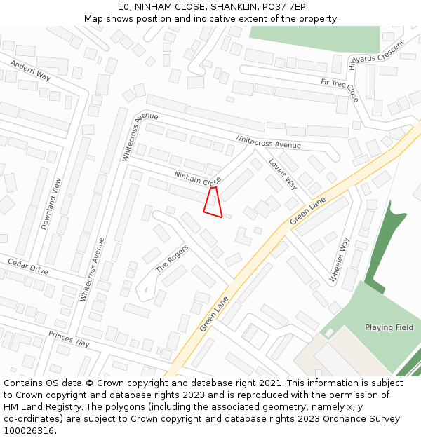 10, NINHAM CLOSE, SHANKLIN, PO37 7EP: Location map and indicative extent of plot