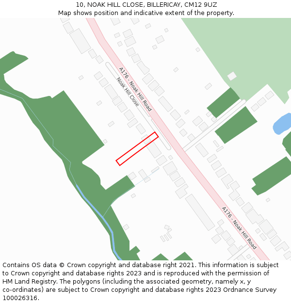 10, NOAK HILL CLOSE, BILLERICAY, CM12 9UZ: Location map and indicative extent of plot