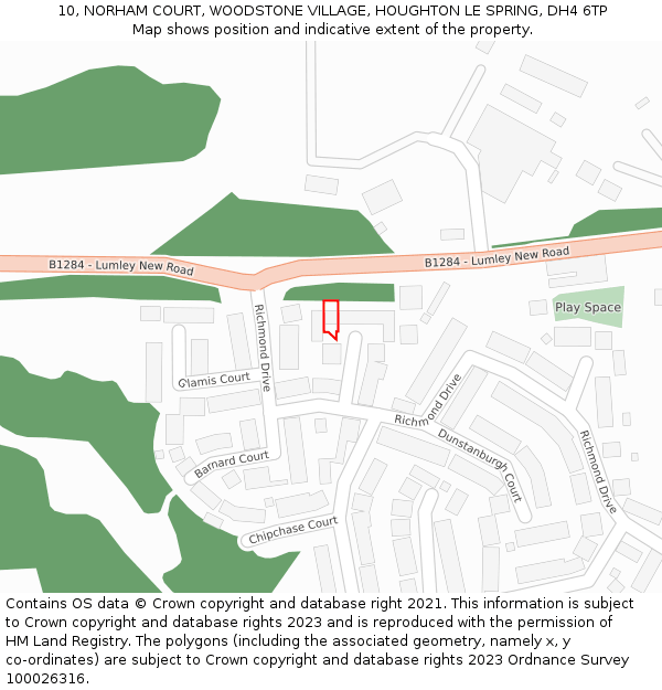 10, NORHAM COURT, WOODSTONE VILLAGE, HOUGHTON LE SPRING, DH4 6TP: Location map and indicative extent of plot