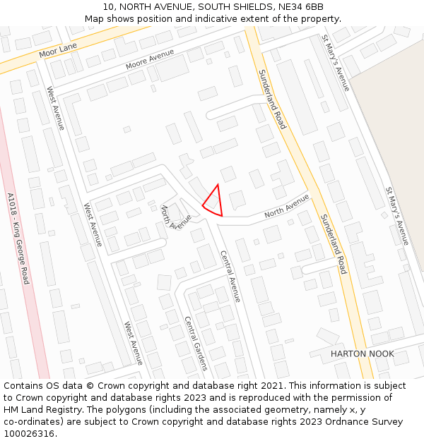 10, NORTH AVENUE, SOUTH SHIELDS, NE34 6BB: Location map and indicative extent of plot