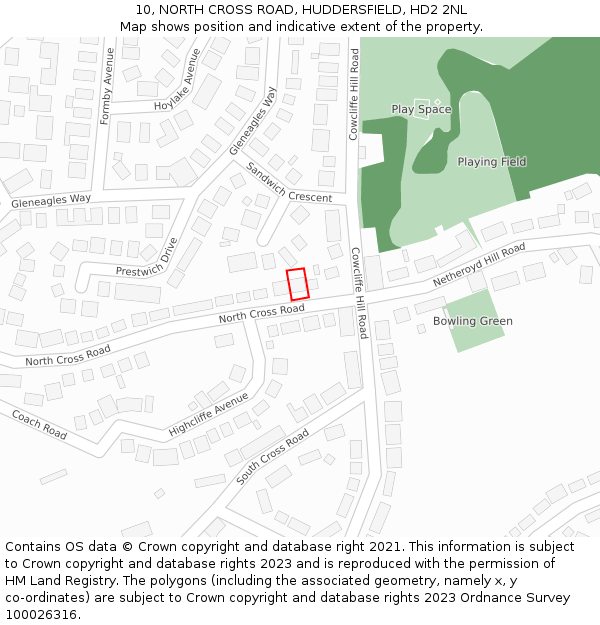 10, NORTH CROSS ROAD, HUDDERSFIELD, HD2 2NL: Location map and indicative extent of plot
