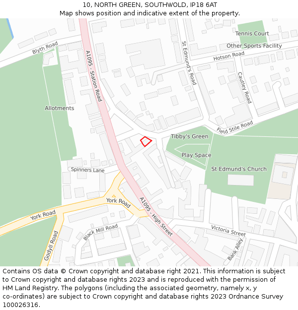 10, NORTH GREEN, SOUTHWOLD, IP18 6AT: Location map and indicative extent of plot