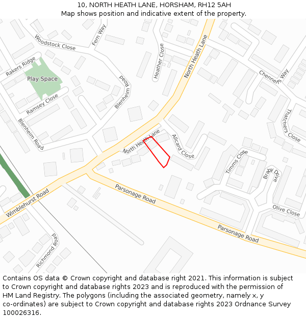 10, NORTH HEATH LANE, HORSHAM, RH12 5AH: Location map and indicative extent of plot