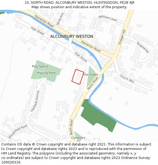 10, NORTH ROAD, ALCONBURY WESTON, HUNTINGDON, PE28 4JR: Location map and indicative extent of plot