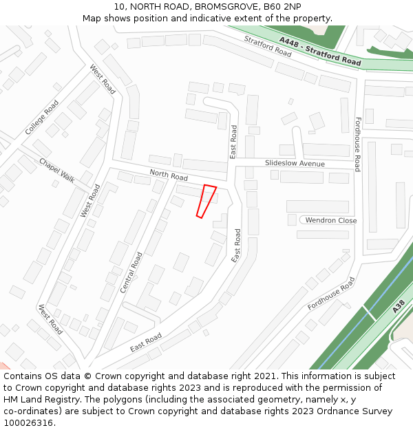 10, NORTH ROAD, BROMSGROVE, B60 2NP: Location map and indicative extent of plot