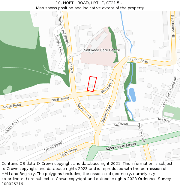 10, NORTH ROAD, HYTHE, CT21 5UH: Location map and indicative extent of plot