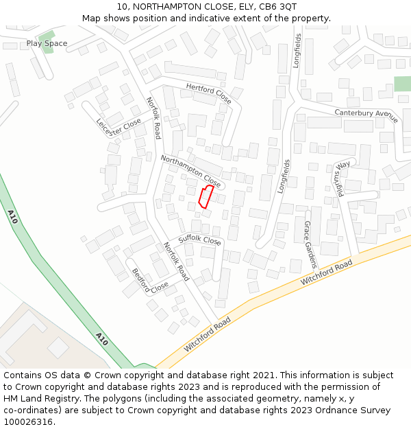 10, NORTHAMPTON CLOSE, ELY, CB6 3QT: Location map and indicative extent of plot
