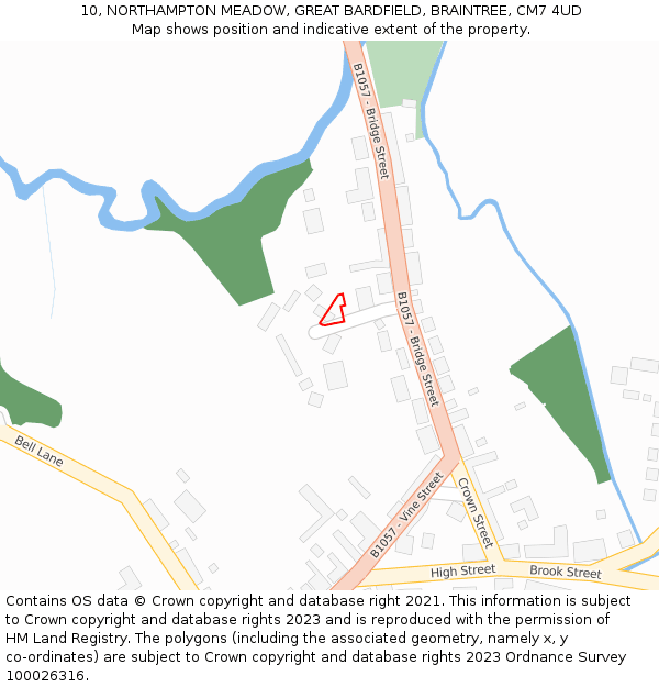 10, NORTHAMPTON MEADOW, GREAT BARDFIELD, BRAINTREE, CM7 4UD: Location map and indicative extent of plot