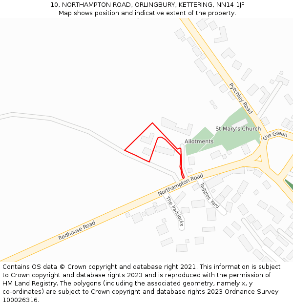 10, NORTHAMPTON ROAD, ORLINGBURY, KETTERING, NN14 1JF: Location map and indicative extent of plot