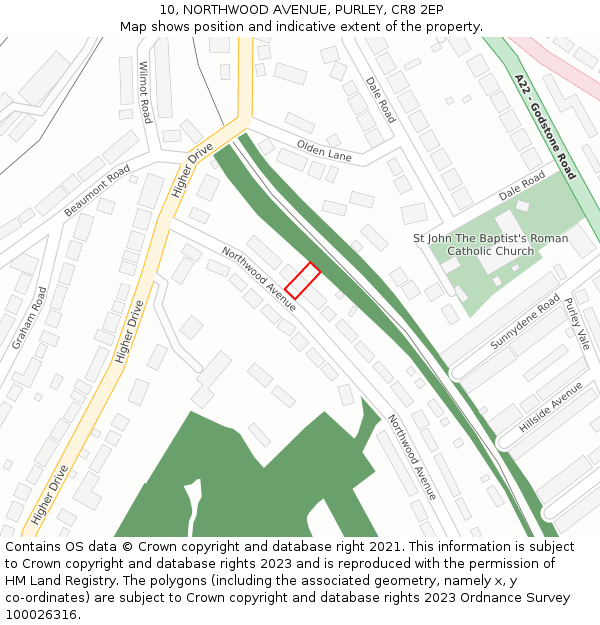 10, NORTHWOOD AVENUE, PURLEY, CR8 2EP: Location map and indicative extent of plot