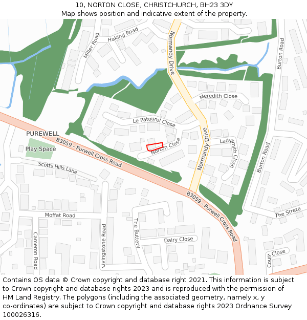 10, NORTON CLOSE, CHRISTCHURCH, BH23 3DY: Location map and indicative extent of plot