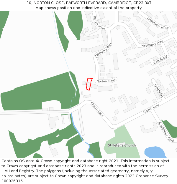 10, NORTON CLOSE, PAPWORTH EVERARD, CAMBRIDGE, CB23 3XT: Location map and indicative extent of plot