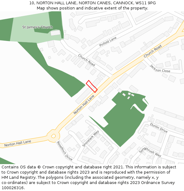 10, NORTON HALL LANE, NORTON CANES, CANNOCK, WS11 9PG: Location map and indicative extent of plot