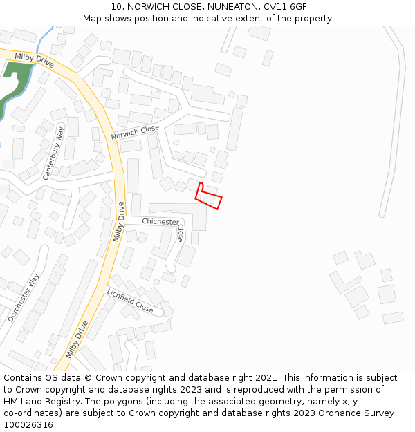 10, NORWICH CLOSE, NUNEATON, CV11 6GF: Location map and indicative extent of plot