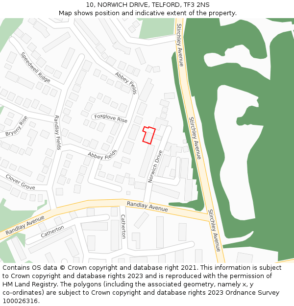10, NORWICH DRIVE, TELFORD, TF3 2NS: Location map and indicative extent of plot