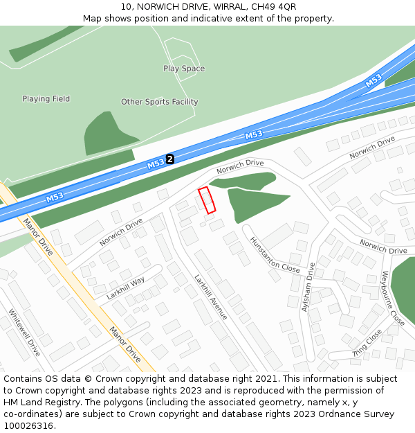 10, NORWICH DRIVE, WIRRAL, CH49 4QR: Location map and indicative extent of plot