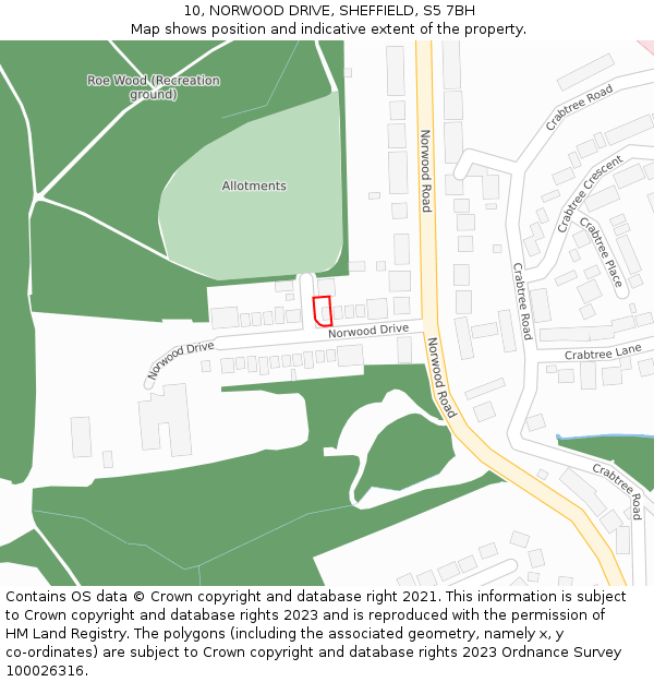 10, NORWOOD DRIVE, SHEFFIELD, S5 7BH: Location map and indicative extent of plot
