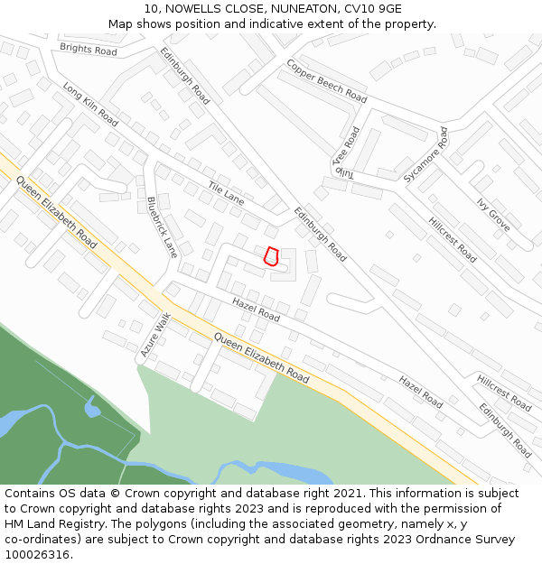 10, NOWELLS CLOSE, NUNEATON, CV10 9GE: Location map and indicative extent of plot